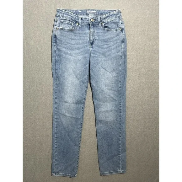Sonoma Goods For Life Women's 6R Blue Curvy Straight Leg Jeans Medium Wash - Picture 1 of 8